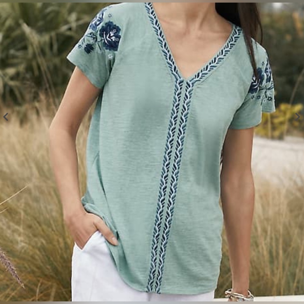 J. Jill Embroidered V-Neck Women’s Top - Blue